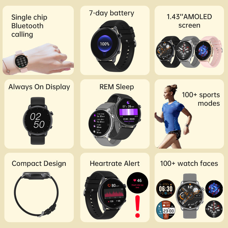 Smart Watch(Answer/Make Call) Amoled 1.43" Smartwatch for Men Women IP68 Waterproof, 100+ Sport Modes, Fitness Activity Tracker-3