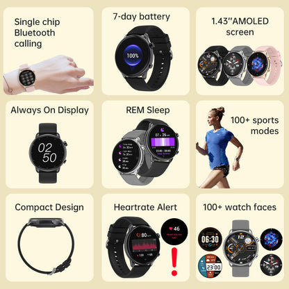 Smart Watch(Answer/Make Call) Amoled 1.43" Smartwatch for Men Women IP68 Waterproof, 100+ Sport Modes, Fitness Activity Tracker-3